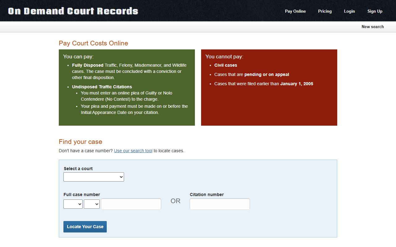 Adair County court dockets and online payment eligibility on the ODCR pay page