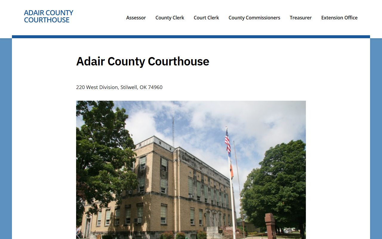Official Adair County Courthouse landing page with court records contacts