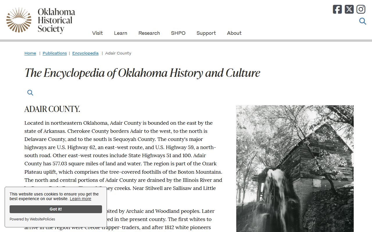 Oklahoma Historical Society entry describing Adair County court and county history