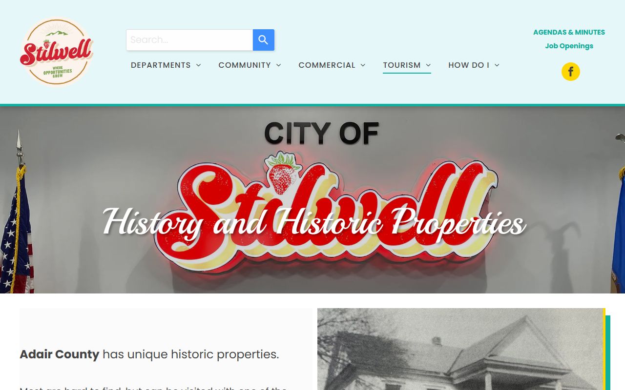City of Stilwell history page covering the Adair County courthouse and court records